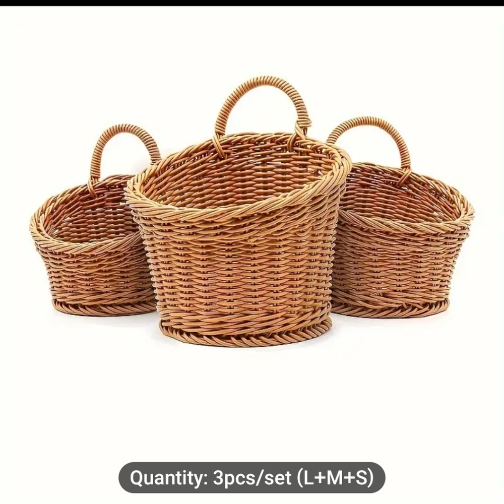 New 3pc Hand Woven Artificial Rattan Baskets #1176,1177-1108